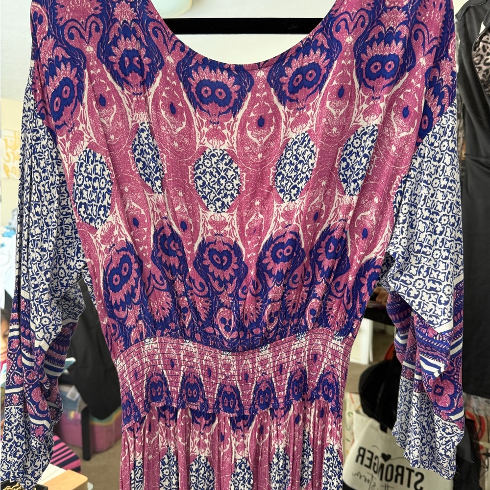 Free People Vibrant Purple and Pink Long Sleeve Dress - Picture 2 of 5